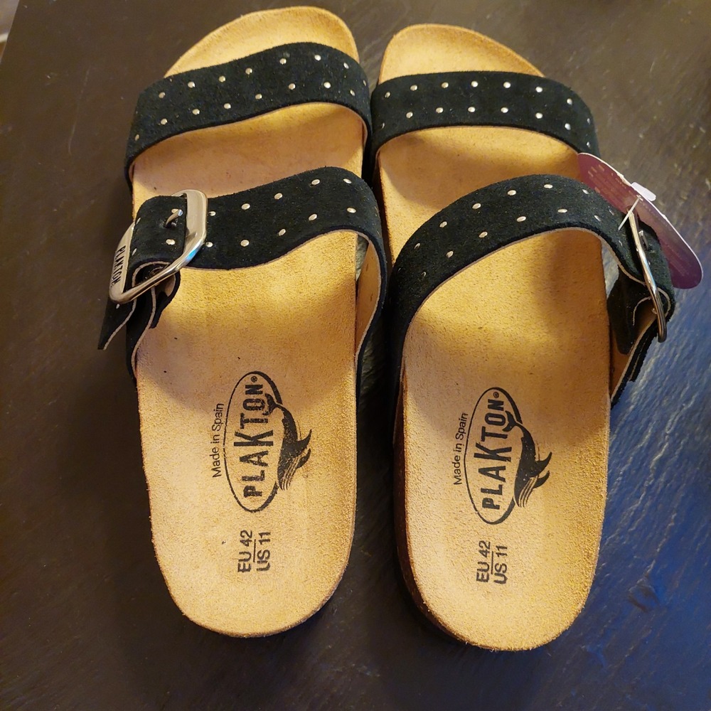 Plakton Wms Claire Handmade Spanish Adjustable Sandals Black Leather 11 NEW! - Picture 7 of 10